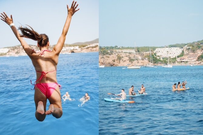 5 Hour Adults Ibiza Boat Trip + lunch, 6 drinks, SUP Boards & DJ - Es Vedra is the scenic centerpiece