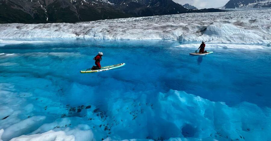Anchorage: Knik Glacier Helicopter and Paddleboarding Tour - Getting ready on the ice