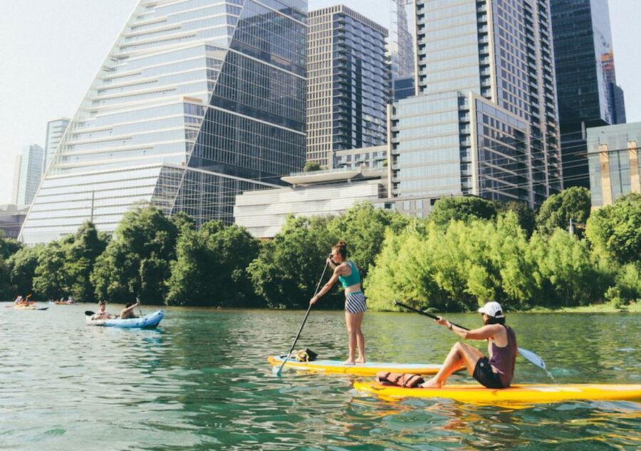 Austin: Lady Bird Lake Stand-Up Paddleboard Rental - Congress Avenue Bridge and the bat center