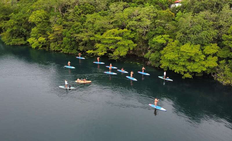 Bacalar: Sunrise Paddleboard Tour with Floating Picnic - Getting steady on the board at Costera 67