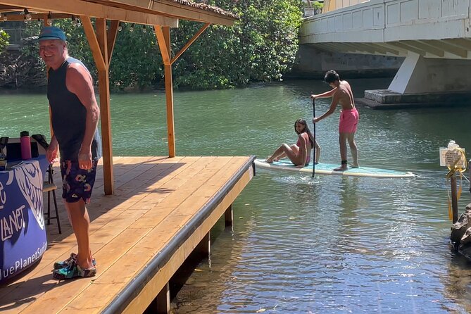 Haleiwa River Paddle Board Rental with Blue Planet Adventure Co. - Paddling upstream toward the second bridge