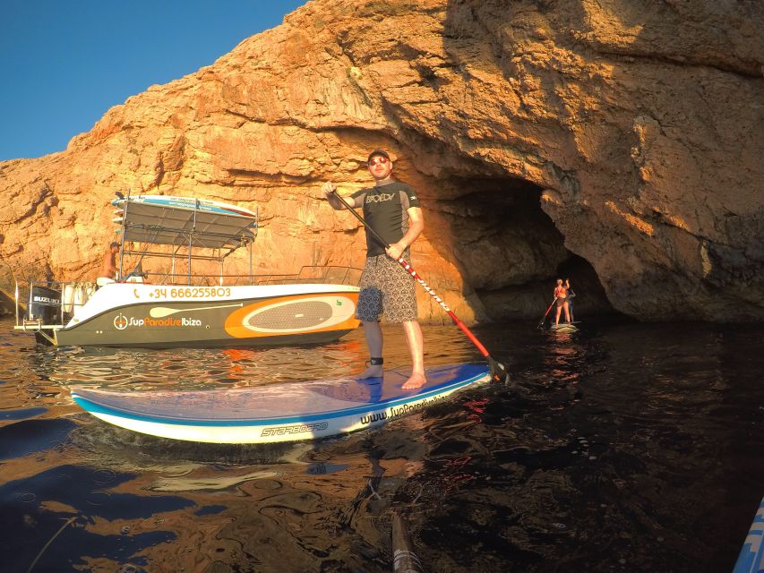 Ibiza: SUP & Snorkel Boat Tour with Caves, Drinks & Photos - Starting at San Antonio Yacht Club