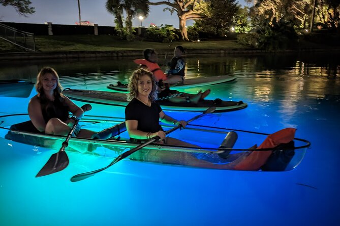 LED Glow in the Dark Clear Kayak or Paddleboard in Paradise - What makes this Orlando night paddle worth considering