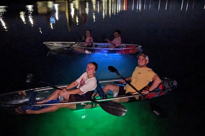 LED Glow in the Dark Clear Kayak or Paddleboard in Paradise - Sunset first, city lights later