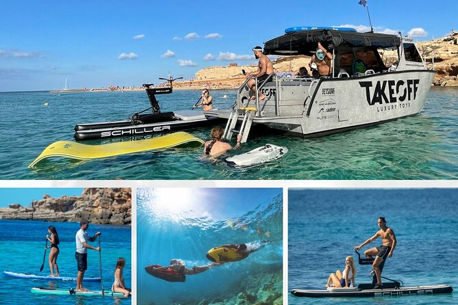 Luxury Water Toys Boat Tour ibiza - SEABOB- Paddle surf boards - Cala Bassa brings the first beach stop