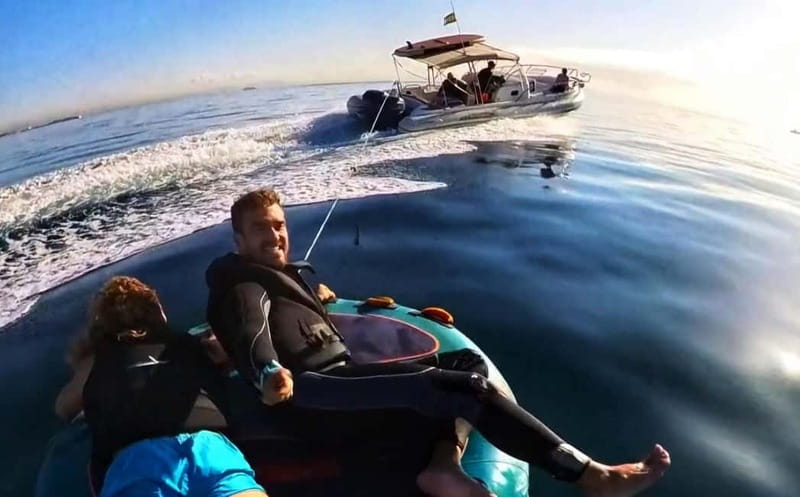 Mallorca: Private Watersports Boat. LUNCH Drinks SUP, Tubing - Leaving Puerto Portals and finding the boat