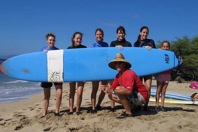 Maui Surf Instruction 101 at Kalama Beach in Kihei - The soft board, rash guard, and booties matter