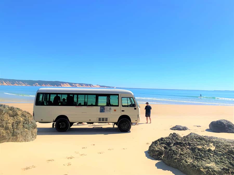 Noosa: Epic Learn to Surf Safari 4x4 - Double Island Point - Arriving at the long sandy point break