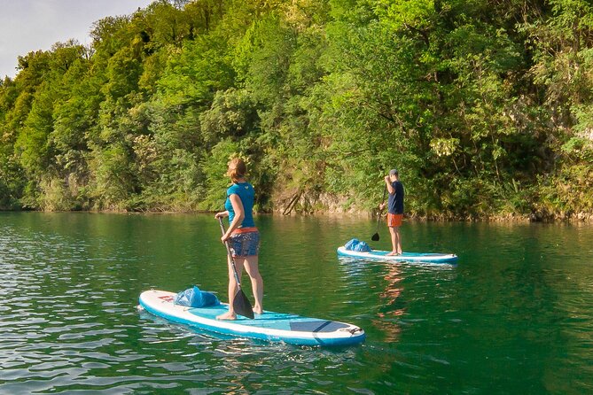 Private Half Day Stand-up Paddle Boarding on the Soča River - Paddling across the lake and toward the canyons