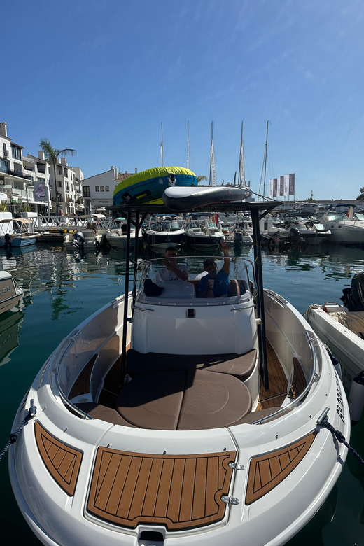 Puerto Banús: Private Cruise with Dolphins & Wakeboard - Comfort on board, from bow sun to bimini shade