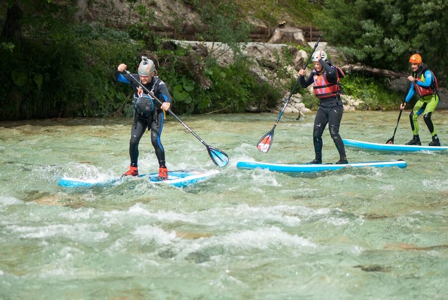 Soča Whitewater Stand-up Paddle Board: Small Group Adventure - Finishing downstream and returning to Bovec
