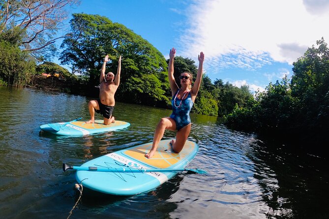 Stand-Up Paddle Yoga on the North Shore of Oahu - The first poses help you get your bearings