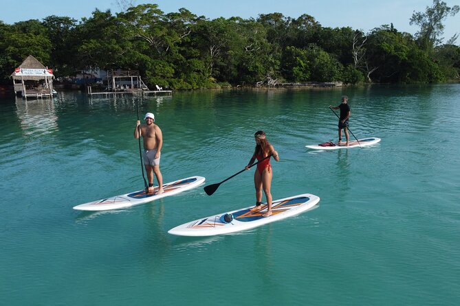 Sunrise on Paddleboard with breakfast in the lagoon of 7 colors - Bird Island and the Black Cenote