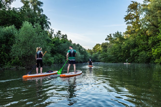 SUP Budapest: Sunset tour - Passing Margaret Island as the light softens