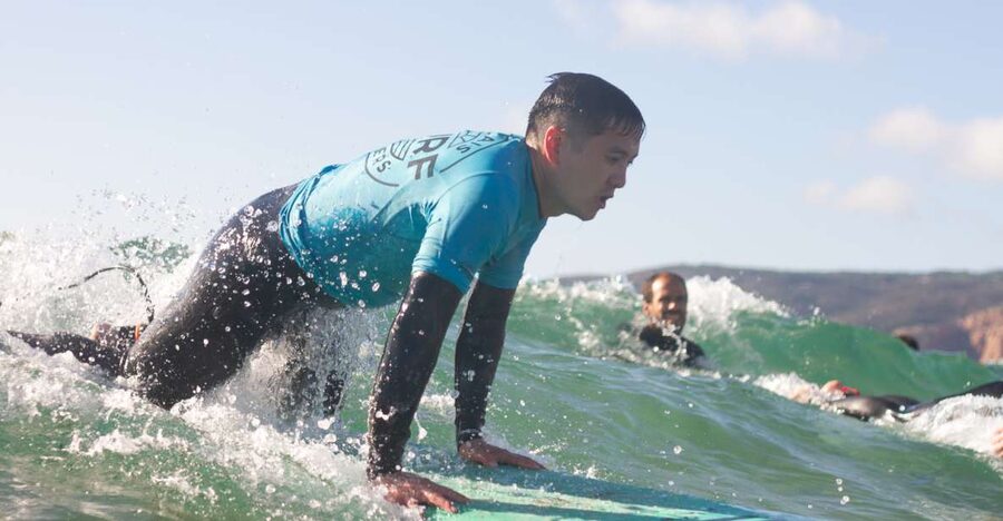 Surf Equipment Rental - Walking five minutes to Carcavelos Beach