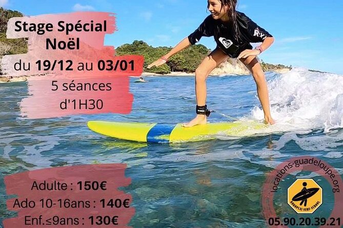 Surf lessons 1h30 (4-6 people) Kokoplaj Surf camp Guadeloupe school - Practical details before you book